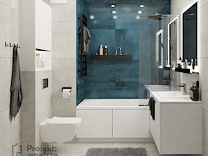 Projekt wnętrze minimalistyczna łazienka beton szarość granat czerń biel - www.projektwnetrze.com.pl - zdjęcie od PROJEKT: WNĘTRZE