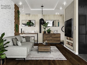 PROJEKT: WNĘTRZE www.projektwnetrze.com.pl - projekt mieszkania w stylu loft - beż, czerń, drewno i ... - zdjęcie od PROJEKT: WNĘTRZE
