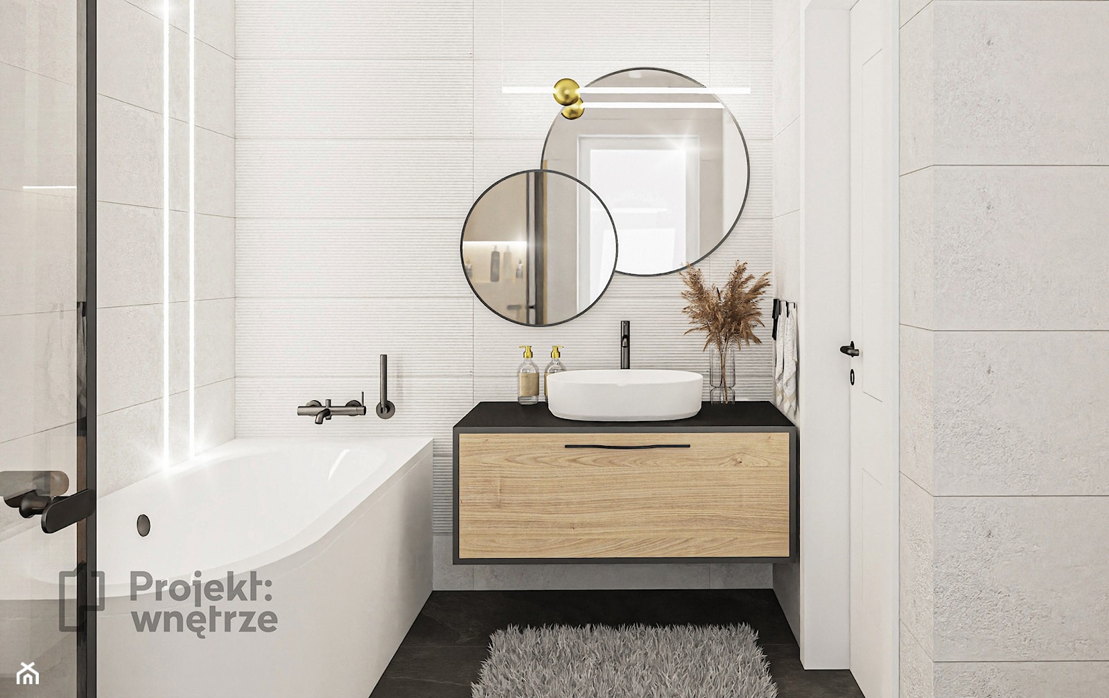 Przytulna łazienka w bieli, drewnie i "lamelkach" - PROJEKT: WNĘTRZE www.projektwnetrze.com.pl - zdjęcie od PROJEKT: WNĘTRZE - Homebook
