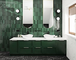 PROJEKT: WNĘTRZE - mocne akcenty ciemnej zieleni i czerni w łazience pod skosem - www.projektwnetrze ... - zdjęcie od PROJEKT: WNĘTRZE - Homebook