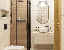 PROJEKT: WNĘTRZE Beżowa łazienka gościnna z terrazzo i drewnem 2.8 m2 - www.projektwnetrze.com.pl - zdjęcie od PROJEKT: WNĘTRZE - Homebook