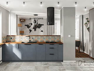Nowoczesny salon z kuchnią jadalnią hol szary minimalistyczny beton loft