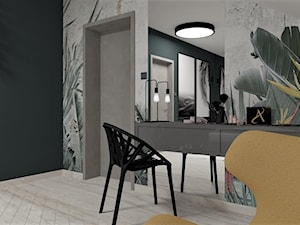 Sypialnia z tapetą od Wonderwall - Średnia zielona sypialnia na poddaszu, styl industrialny - zdjęcie od LuArt Design