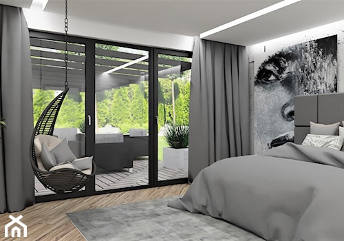Sypialnia w betonie - Średnia szara sypialnia z balkonem / tarasem, styl nowoczesny - zdjęcie od LuArt Design