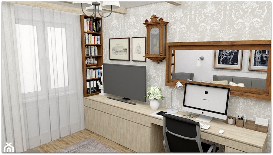 Pokój statecznego Pana - Średnie w osobnym pomieszczeniu z sofą z zabudowanym biurkiem szare biuro - zdjęcie od LuArt Design