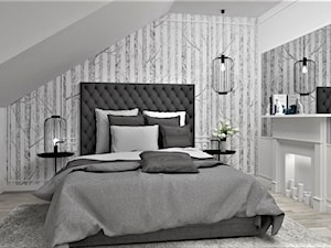 Sypialnia w brzozy - Średnia biała szara sypialnia na poddaszu, styl glamour - zdjęcie od LuArt Design