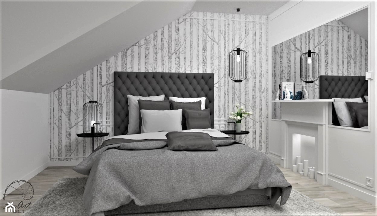 Sypialnia w brzozy - Średnia biała szara sypialnia na poddaszu, styl glamour - zdjęcie od LuArt Design - Homebook