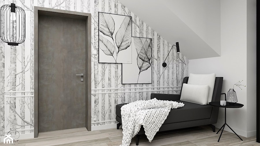 Sypialnia w brzozy - Biała sypialnia na poddaszu, styl glamour - zdjęcie od LuArt Design