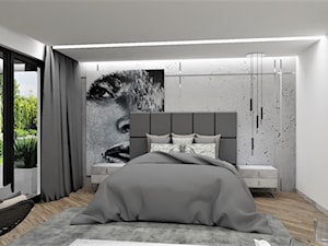 Sypialnia w betonie - Średnia biała szara sypialnia z balkonem / tarasem, styl nowoczesny - zdjęcie od LuArt Design