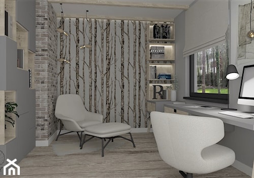 Przytulne home office - Średnie w osobnym pomieszczeniu białe szare biuro, styl skandynawski - zdjęcie od LuArt Design