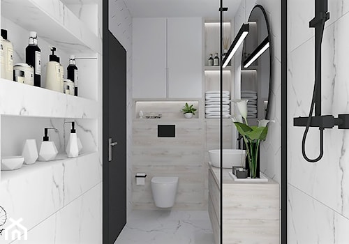 Łazienka Heksagony - Mała bez okna z lustrem z marmurową podłogą łazienka, styl nowoczesny - zdjęcie od LuArt Design