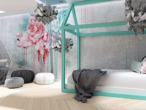 Pokój dla dziewczynki z tapetą NAKURU - Średni szary pokój dziecka dla dziecka dla nastolatka dla chłopca dla dziewczynki, styl vintage - zdjęcie od LuArt Design