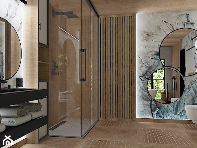 Projekt koncepcyjny łazienki z tapetą Calipso