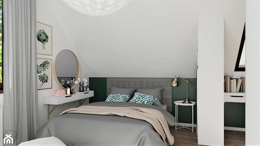 Pokój nastolatki - Średni biały zielony pokój dziecka dla nastolatka dla dziewczynki, styl skandynawski - zdjęcie od LuArt Design