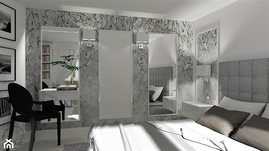 Sypialnia - Średnia biała szara sypialnia, styl tradycyjny - zdjęcie od LuArt Design