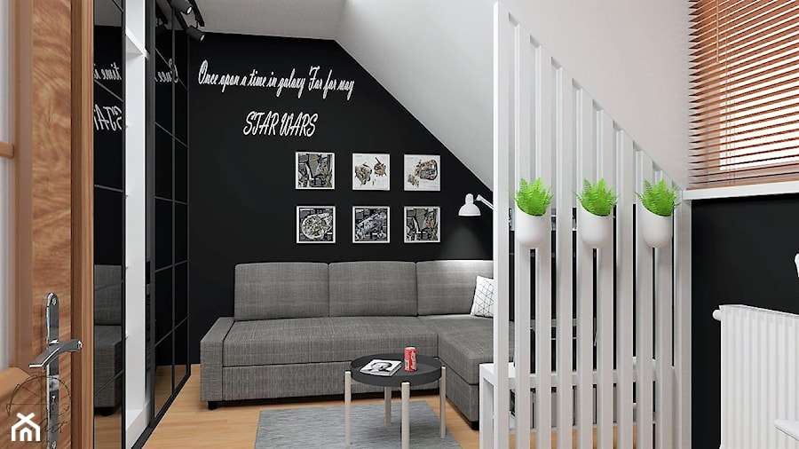 Pokój fana Gwiezdnych Wojen - Mały biały czarny pokój dziecka dla nastolatka dla chłopca dla dziewczynki, styl skandynawski - zdjęcie od LuArt Design