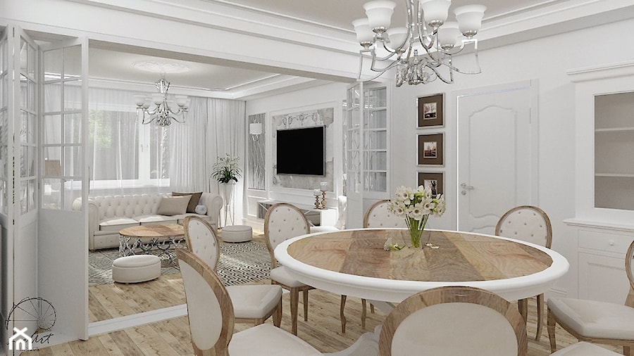 Salon Primavera 2 - Duża biała jadalnia jako osobne pomieszczenie, styl glamour - zdjęcie od LuArt Design
