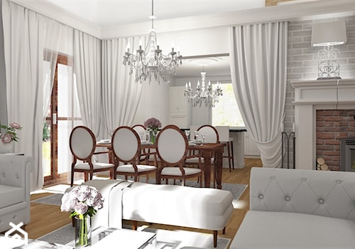 Salon Primavera - Średni szary salon z jadalnią z tarasem / balkonem, styl glamour - zdjęcie od LuArt Design