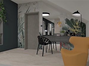 Sypialnia z tapetą od Wonderwall - Średnia czarna szara z biurkiem sypialnia na poddaszu, styl industrialny - zdjęcie od LuArt Design