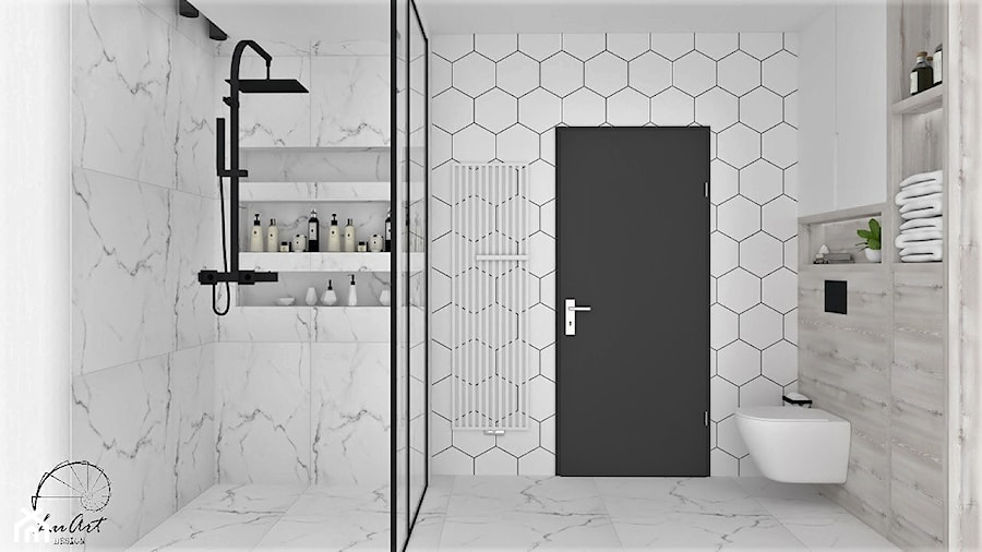 Łazienka Heksagony - Średnia bez okna z marmurową podłogą łazienka, styl nowoczesny - zdjęcie od LuArt Design