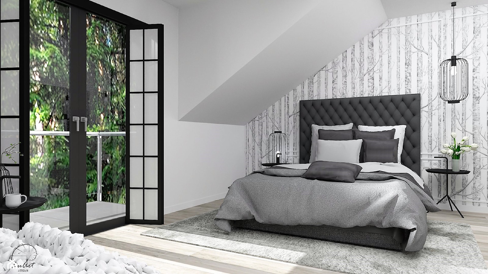 Sypialnia w brzozy - Średnia biała sypialnia na poddaszu, styl glamour - zdjęcie od LuArt Design - Homebook