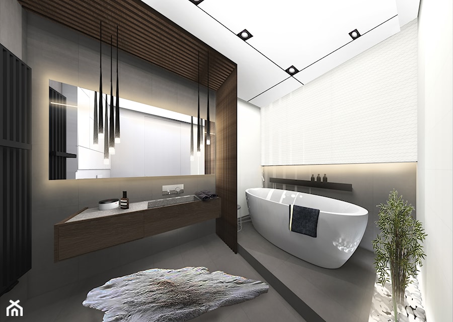 Nowoczesna łazienka - Duża jako pokój kąpielowy z punktowym oświetleniem łazienka, styl nowoczesny - zdjęcie od Mago Studio