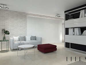 Projekt holu z biurem i toaletą - Średnie w osobnym pomieszczeniu z sofą szare biuro, styl nowoczesny - zdjęcie od LIBRA Architekci