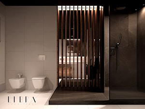 Łazienka z prysznicem - Średnia na poddaszu bez okna łazienka, styl nowoczesny - zdjęcie od LIBRA Architekci
