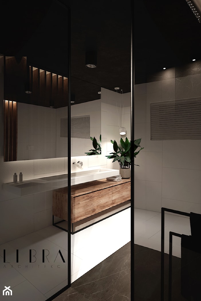 Łazienka z prysznicem - Średnia na poddaszu bez okna z lustrem łazienka, styl nowoczesny - zdjęcie od LIBRA Architekci - Homebook