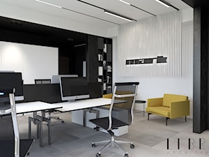 Projekt wnętrza biura - Duże z sofą białe czarne biuro, styl nowoczesny - zdjęcie od LIBRA Architekci