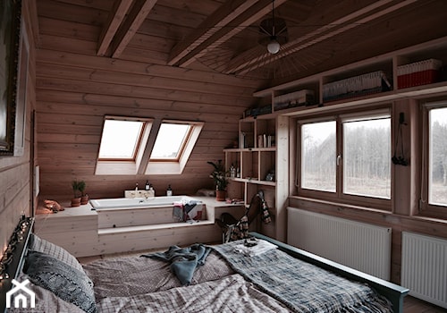 Dom - Średnia sypialnia na poddaszu z łazienką, styl nowoczesny - zdjęcie od Julia Rozumek