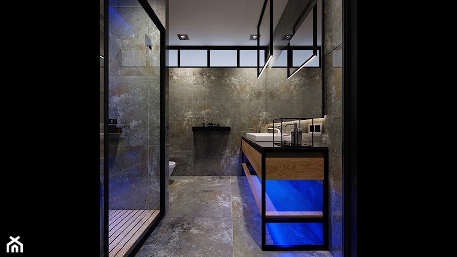 Rb_Architects Żoliborz Artystyczny - Średnia z marmurową podłogą z punktowym oświetleniem łazienka, styl industrialny - zdjęcie od RB ARCHITECTS