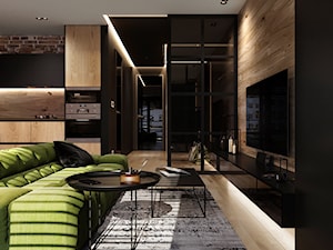 Rb_Architects Żoliborz Artystyczny - Średni czarny salon z kuchnią, styl industrialny - zdjęcie od RB ARCHITECTS