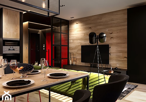Rb_Architects Żoliborz Artystyczny - Średni salon z kuchnią z jadalnią, styl industrialny - zdjęcie od RB ARCHITECTS
