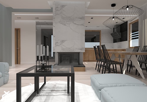 Dom pod Tychami - Duży biały szary salon z kuchnią z jadalnią, styl nowoczesny - zdjęcie od Andrea Głowala Architektura&Wnętrza