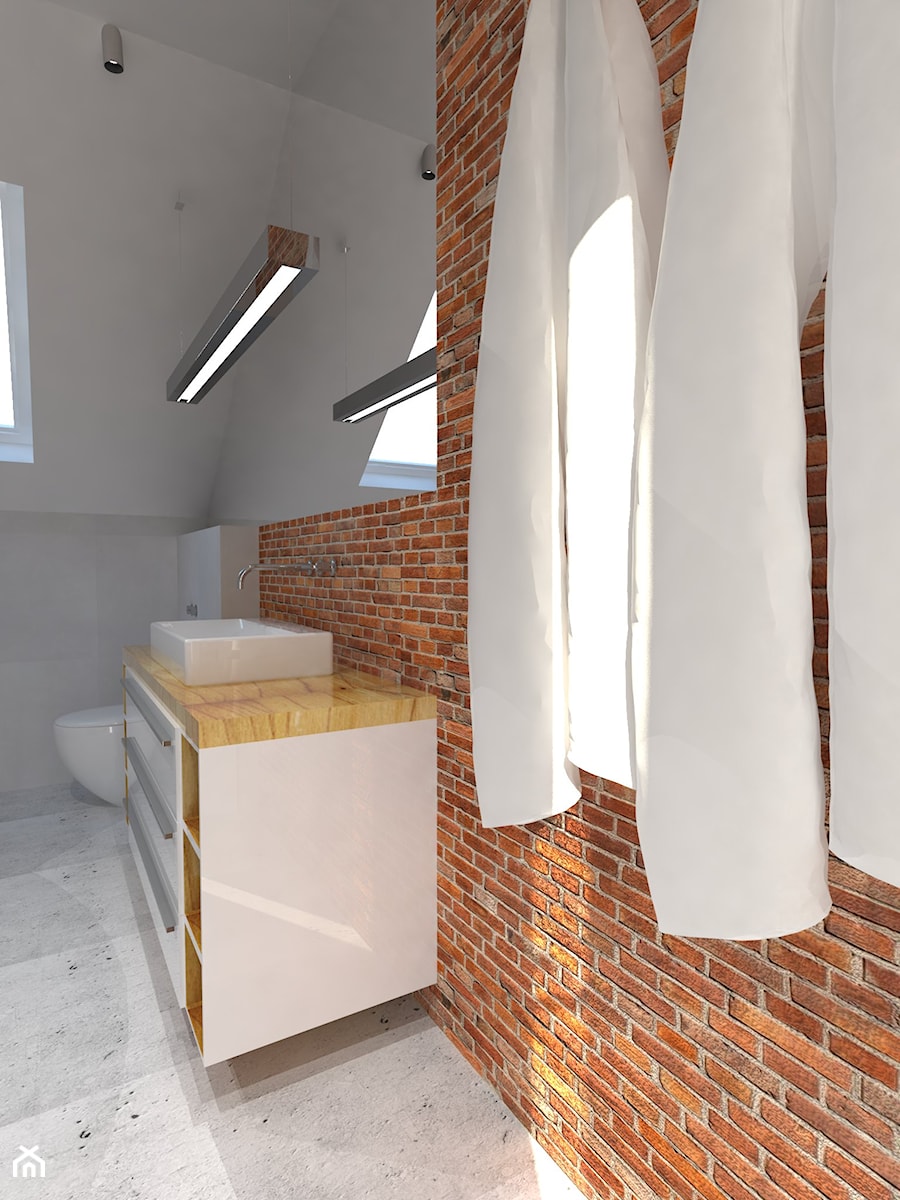 Łazienka_01 - Mała na poddaszu z lustrem łazienka z oknem, styl rustykalny - zdjęcie od Andrea Głowala Architektura&Wnętrza