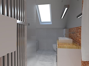 Łazienka_01 - Średnia na poddaszu łazienka z oknem, styl rustykalny - zdjęcie od Andrea Głowala Architektura&Wnętrza