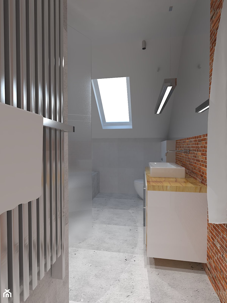 Łazienka_01 - Średnia na poddaszu łazienka z oknem, styl rustykalny - zdjęcie od Andrea Głowala Architektura&Wnętrza