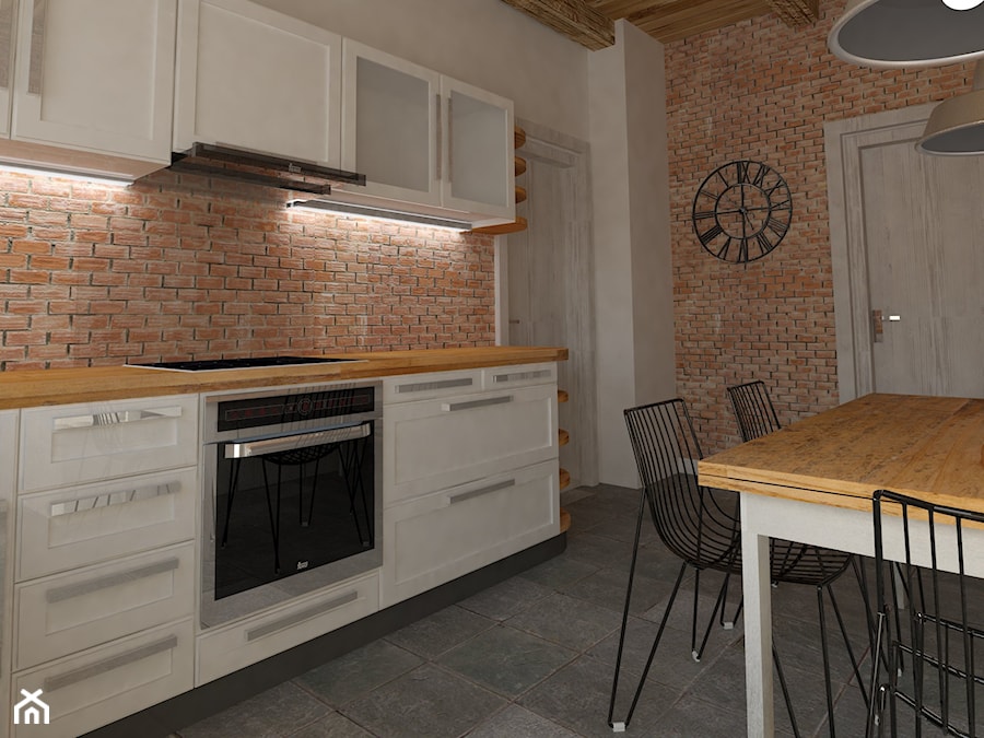 Kuchnia_02 - Średnia z salonem biała z zabudowaną lodówką kuchnia w kształcie litery u, styl rustykalny - zdjęcie od Andrea Głowala Architektura&Wnętrza