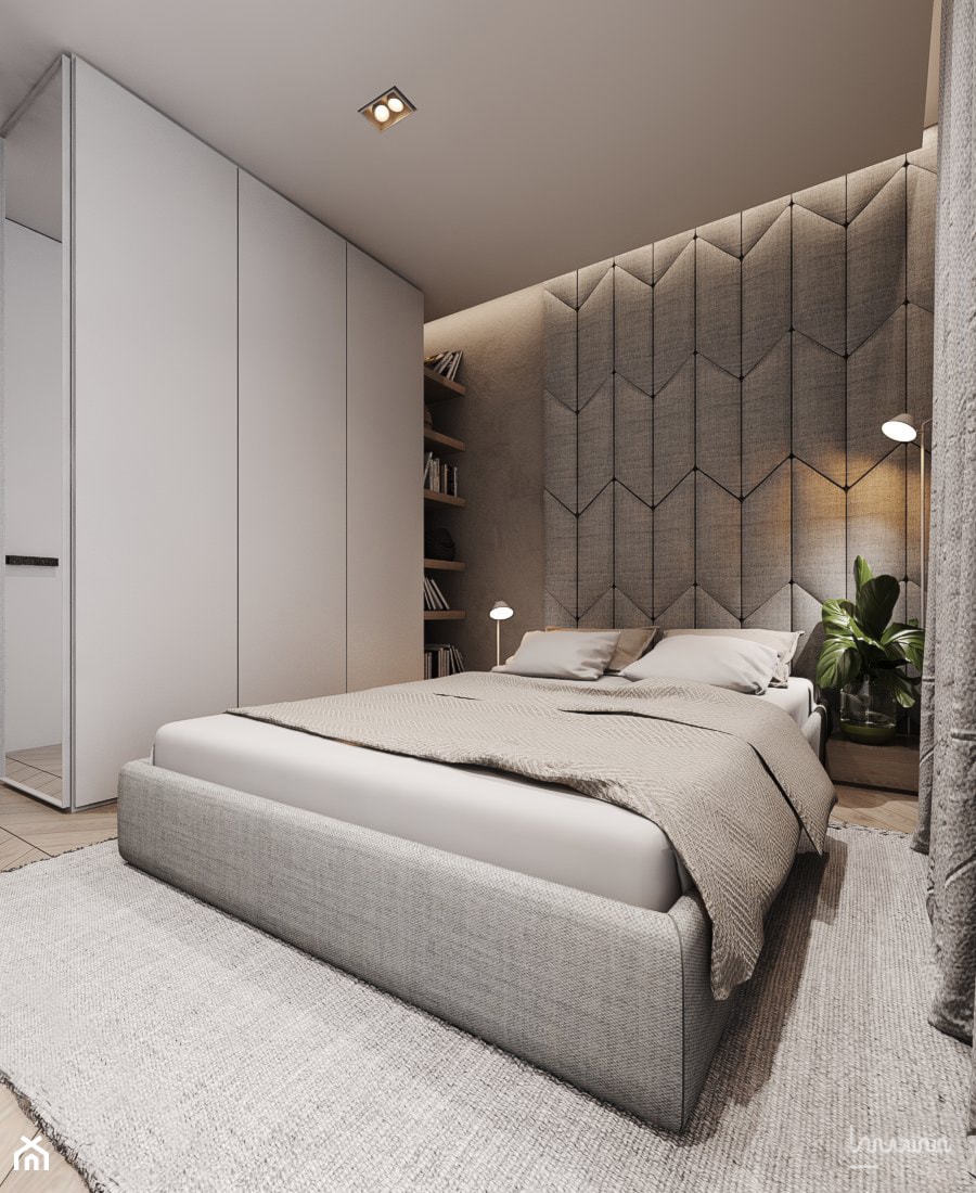 P_03_2018_KATOWICE - Średnia beżowa sypialnia, styl nowoczesny - zdjęcie od KREOWNIA studio projektowe