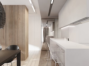 P_01_2018_POZNAŃ - Średnia otwarta z kamiennym blatem biała kuchnia jednorzędowa, styl minimalistyczny - zdjęcie od KREOWNIA studio projektowe