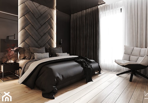 P_08_2017_TARNOWSKIE GÓRY - Średnia biała czarna sypialnia, styl nowoczesny - zdjęcie od KREOWNIA studio projektowe