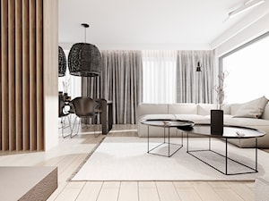 P_01_2018_POZNAŃ - Duży biały salon z jadalnią, styl minimalistyczny - zdjęcie od KREOWNIA studio projektowe