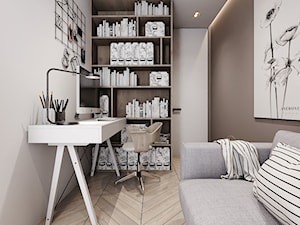 P_03_2018_KATOWICE - Małe z sofą beżowe szare biuro, styl nowoczesny - zdjęcie od KREOWNIA studio projektowe