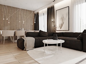 P_08_2017_TARNOWSKIE GÓRY - Duży biały brązowy salon z jadalnią, styl nowoczesny - zdjęcie od KREOWNIA studio projektowe