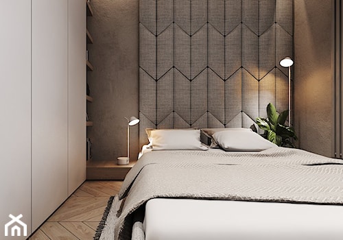 P_03_2018_KATOWICE - Średnia brązowa sypialnia, styl nowoczesny - zdjęcie od KREOWNIA studio projektowe