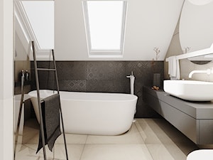 P_01_2018_POZNAŃ - Średnia na poddaszu łazienka z oknem, styl minimalistyczny - zdjęcie od KREOWNIA studio projektowe
