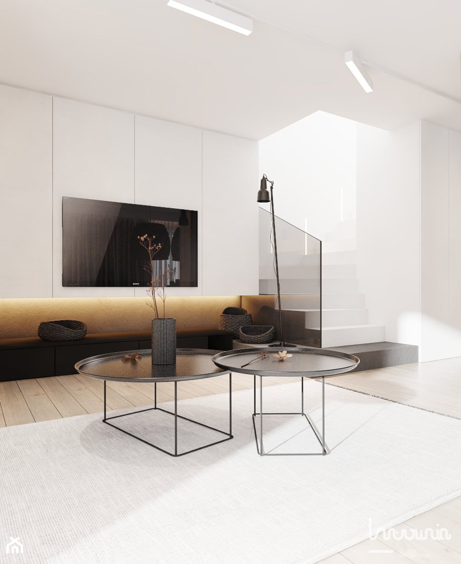 P_01_2018_POZNAŃ - Duży biały salon, styl minimalistyczny - zdjęcie od KREOWNIA studio projektowe