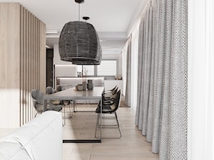 P_01_2018_POZNAŃ - Średnia beżowa biała jadalnia jako osobne pomieszczenie, styl minimalistyczny - zdjęcie od KREOWNIA studio projektowe