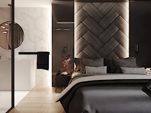 P_08_2017_TARNOWSKIE GÓRY - Średnia biała sypialnia z łazienką, styl nowoczesny - zdjęcie od KREOWNIA studio projektowe